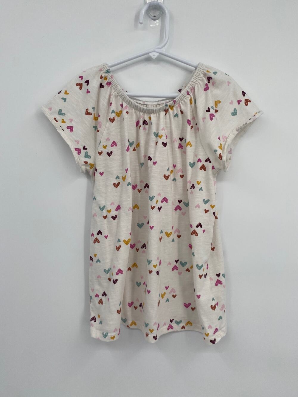Cat & Jack Cream Heart Print Shirt Tunic Loose Cap Sleeve M 7/8 Girls